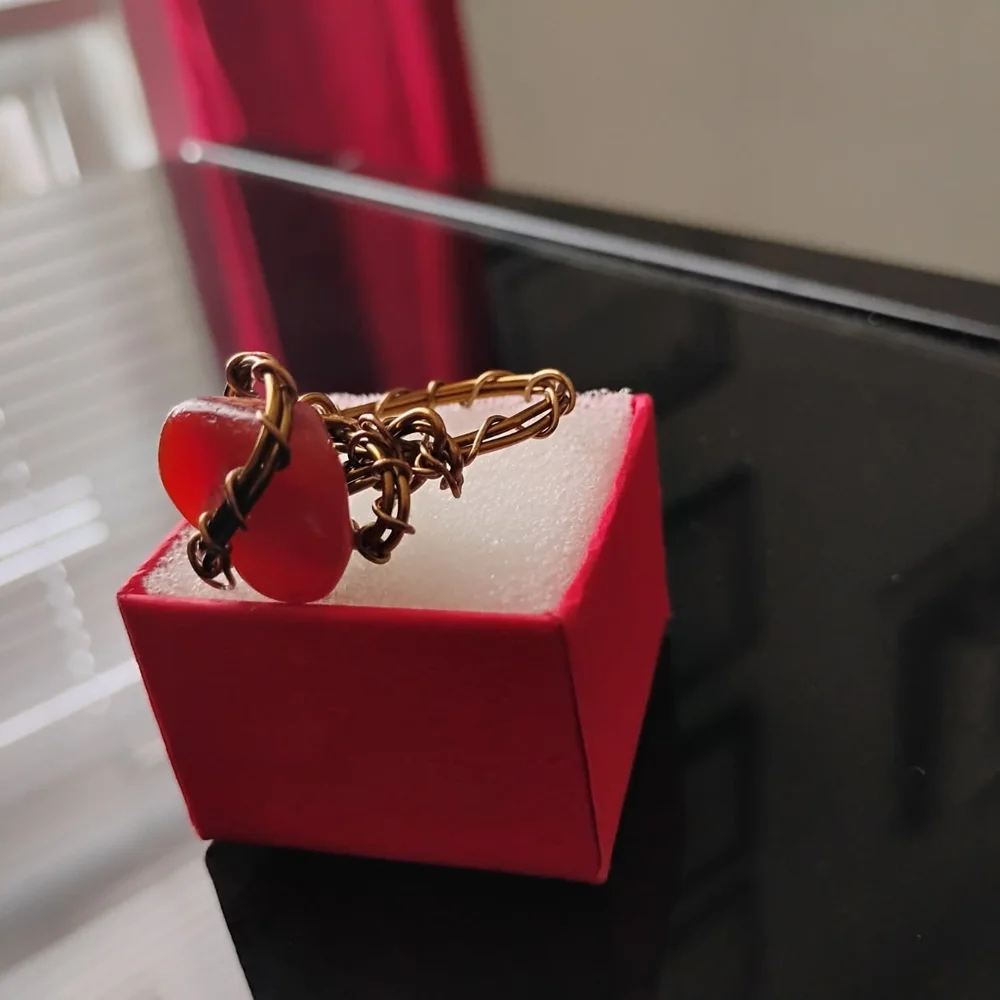 Handmade Blood Orange Agate Gemstone Wire Wrapped Ring! - Picture 3 of 6